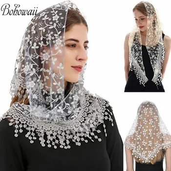 BOHOWAII Foulard Femme Fashion Bufandas Ženy Hidžáb Trojuholník Čipky Závoj Tylu Šatku, Šál Duté Sa Voile Femme Musulman