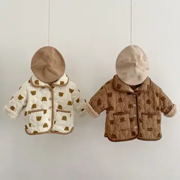 In Korean Baby Kabát Teplé Fleece Bunda 2023 Zimné Nové Bavlna-čalúnená Cartoon Medveď Chlapca Kabát Roztomilý Dievča je Cashmere Kabát