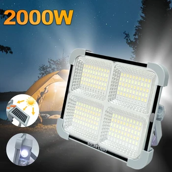 Nový Inovovaný 2000W Vonkajšie Solárne LED Camping Svetlo s bleskom USB Nabíjateľné Stan Lampy Prenosné LED Reflektor Pozornosti