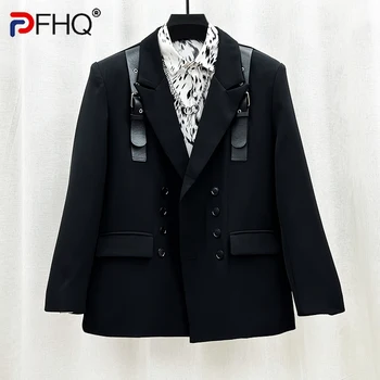 PFHQ pánske Komplety Osobné Trend Dizajn Dvojitého Breasted Popruhy Módne Darkwear Pôvodné Pochúťka Elegantný Oblek Bundy 21Z2274