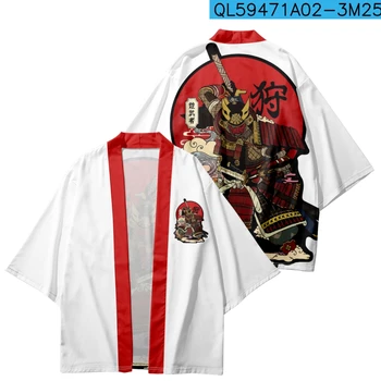 Japonský Samuraj Vytlačené Biely Sveter Cosplay Košele Módne Bežné Streetwear Tradičné Kimono Harajuku Nadrozmerné Topy