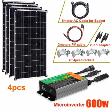 Solárny Panel Hliníkový Rám 600W Auta Na Grid Fotovoltaický Systém s 600W Micro Invertor AC 120V 230V Výstup pre Domáce Siete