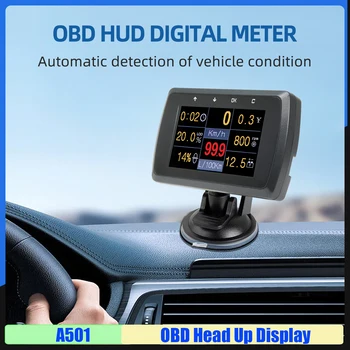 A501 Multi Funkčné Smart Auto OBD HUD Digitálny Merač Kód Poruchy Alarm Displej Otáčkomer ot. / MIN Napätie Paliva Consuption 12V 24V