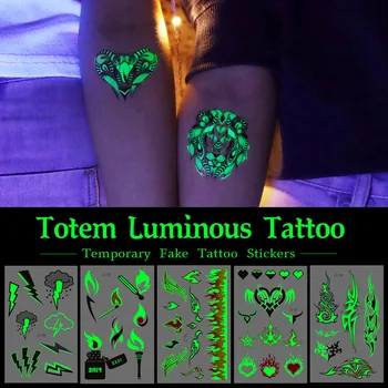 Svetelný Lesklé Strany Dočasné Tetovanie Nálepky Totem Oheň Tribal Vzor Falošné Tetovanie Žiariace V Tme Malé Tetovanie Obtlačky
