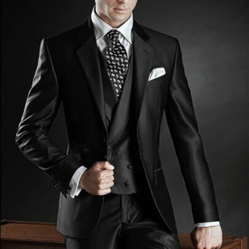 Black Ženícha Smoking Pre Svadbu S Drážkou Klope Slim Fit Formálne Muži Obleky 3 Ks Mužskej Módy Bunda, Nohavice, Vesta