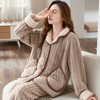 2023 Ženy, Pyžamá Pribrala Jeseň Zima Flanelové Plavky v Strednom veku Ošetrovateľskej Oblečenie Plus Dlhé Rukávy Teplé Sleepwear