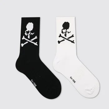 Hip Hop Skateboard Originálny Design Čierna Biela Lebka Ponožky Osobnosti Ulice, Hip Hop Športové Uprostred Trubice Bavlna dámske Ponožky