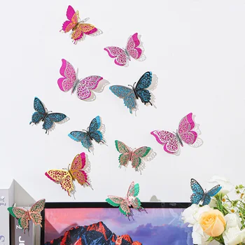 12pcs 3D Butterflies Samolepky na Stenu Domova Festival Strany Svadobné Dekorácie Dvojité Gradient Duté Motýľ Chladnička Nálepky