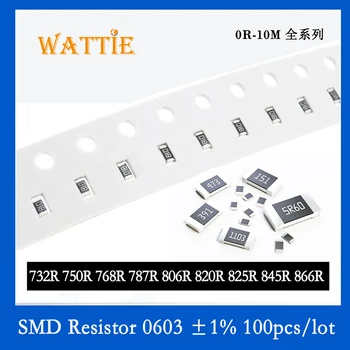 SMD Rezistora, 0603 1% 732R 750R 768R 787R 806R 820R 825R 845R 866R 100KS/veľa čip odpory 1/10W 1,6 mm*0.8 mm