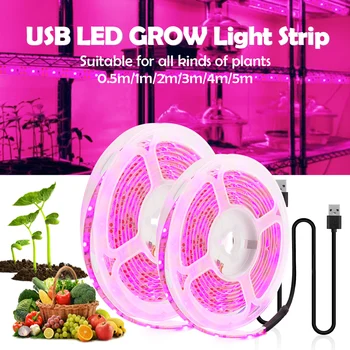 5V USB LED Rásť Svetlá celé Spektrum 1-5M Rastlín Svetlo Rásť LED Pásy Phyto Lampa Pre Vnútorné Zelenina, Kvety, Sejba Rásť Stan