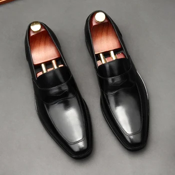 Móda Mužov Luxusné Šaty Topánky Pravej Kože Ukázal Prst Pošmyknúť Na Formálnu Svadbu Bežné Mokasíny Muž Čierne Kožené Oxford Muž