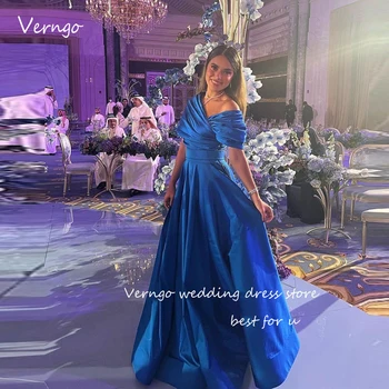 Verngo Vintage Modrej Čiary Satin Večerných Šiat, Saudská Arabčina Femme Dĺžka Podlahy Prom Šaty Matka Dlho Formálnej Strany Šaty