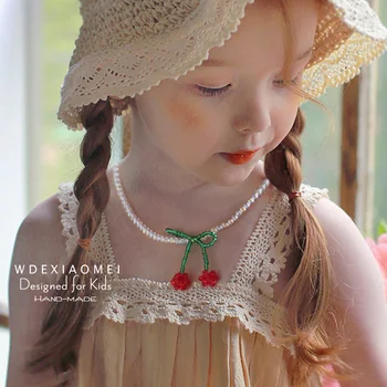 Vintage Crystal cherry Choker Náhrdelník Elegantné Ručne Farebné Roztomilé Korálkové Náhrdelníky Módne Šperky Pre Dievča Deti Princezná Darček