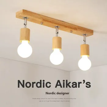 Nordic Drevené Stropné svietidlo Moderné Kovové dráhy Svetla Spálne Obývacia Izba Pozadí Steny Oblečením LED Reflektor Zariadenie