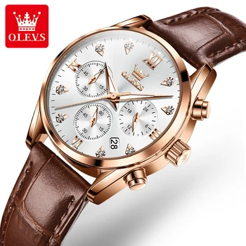 OLEVS 5523 Top Nové Značky Luxusné Hodiny Quartz Hodinky Pre Ženy, Chronograf Nepremokavé Svetelný Kožený Remienok Dámske náramkové hodinky