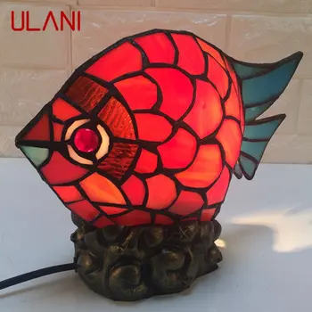 ULANI Tiffany Sklenený Stôl Lampa LED Tvorivé Novinka Red Malé Ryby Stôl Svetlo Pre Domáce Štúdium Spálňa Posteli Dekor