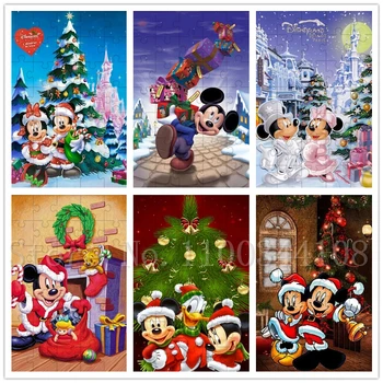 35 Kusov Disney Vianočné Skladačky Puzzle pre Deti Mickey Minnie Mouse, káčer Donald Drevené Puzzle Deti Hračky, Vianočné Darčeky