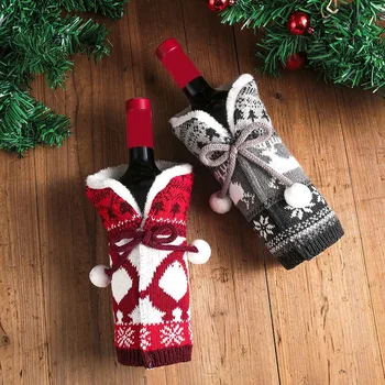 Vianočné Fľaša Vína Kryt Nastaviť Vianočné Dekorácie Hairball Pletenie Červené Víno Nastaviť Vianoce Domov Strán Ornament Stolové Dekorácie