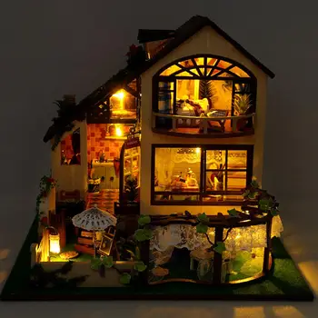 Domček pre bábiky Miniatúrne DIY Sady s LED Svetlá DIY Remesiel Domova Drobné Stavebné Súpravy 3D Puzzle pre Narodeninám Dospelých, Deti