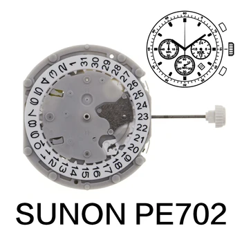 Sunon PE702 Quartz, Čína PE702 Opravy Príslušenstvo Tri Ruky S 3 Oči Dátum Malé Chronograf Druhej Minúte 24 Hodín