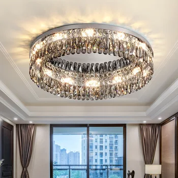 Kolo Nehrdzavejúcej Ocele Crystal Stropné Lampy, Obývacej Izby, Spálne, Kuchyne Námestie Chrome Luxusné LED Stropné Osvetlenie Luster