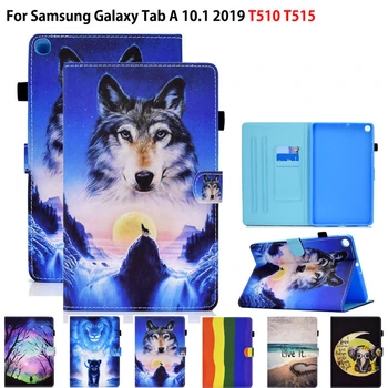 Lev, Vlk Maľované obal Pre Samsung Galaxy Tab 10.1 2019 SM-T510 SM-T515 Cartoon Kryt Deti Funda Stojan Capa TPU Späť Shell