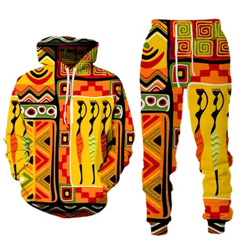 Africké 3D Tlač Bežné Mužov Hoodies+Nohavice Obleky 2023 Nové Jeseň/Zima Pár Oblečenie Vintage Hip Hop Mužské/Ženské Tepláková súprava Nastaviť