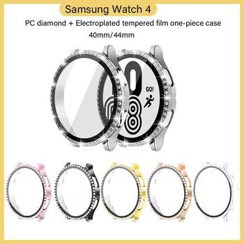 Diamantový obal pre samsung Galaxy sledovať 4 44 mm 40 mm Príslušenstvo Bling Sklo PC Tvrdeného nárazníka Screen protector Watch4 kryt prípade