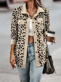 Jeseň Leopard Bunda Ženy Menčester Bunda, Kabát Ženy Overshirt Dlhý Rukáv Zimné Voľné Tričko Bundy pre Ženy