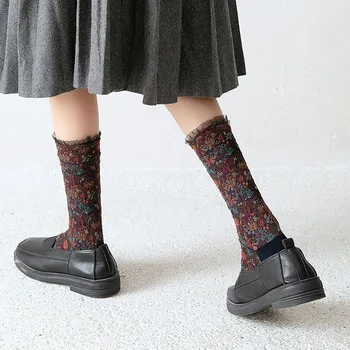 Japonský Kawaii Lacework Prehrabať Ponožky Etnických Harajuku Vintage Streetwear Dlhé Ponožky pre Ženy Roztomilý Posádky Ponožky Vianočné Darčeky