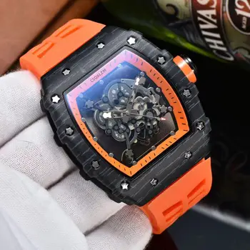 Nové openwork RM automatický dátum sledovať limited edition pánske hodinky, luxusné značky 43mm quartz hodinky silikónové popruh Reloj Mujer