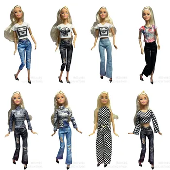 1Set Módne Noviny Tričko, Nohavice, Nohavice Na 1/6 Bábika Party Oblečenie Pre Barbie Bábika Zdobiť Príslušenstvo Dievčatá HOBBY Hračky