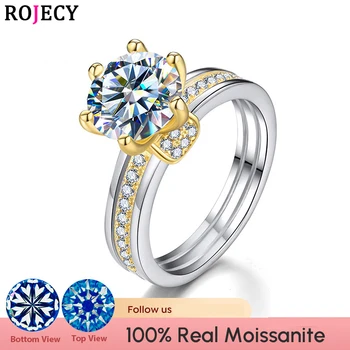 ROJECY Reálne Moissanite Prstene pre Ženy 100% S925 Pevná Strieborná Sparkle Svadobné Kapela Šperky Prejsť Diamond Test s Certifikátom