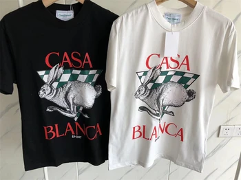 23SS Nový Štýl Králik Tlač Casablanca T-Shirts Muži Ženy Čierna Biela Top Tričká Krátky Rukáv Tenisový Klub Tričko