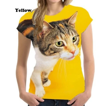 Dámske Módne Cute Cat 3D Vytlačené Krátky Rukáv T-shirt 2023 Letné Kolo Krku Bežné Tees Ženy Streetwear Topy S-3XL