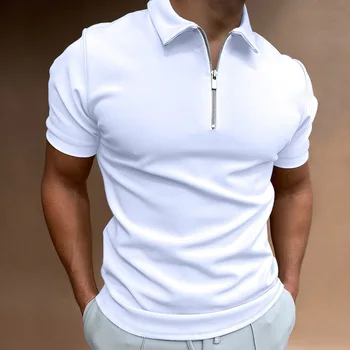 Jednofarebné Krátky Rukáv, Zips T Shirt Pre Mužov Lete Nové Oblečenie Bežné Polo Tričko Streetwear Módy Muži Polo Topy
