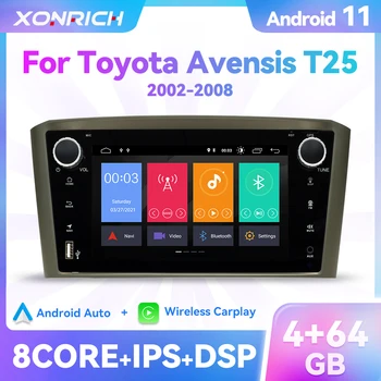 Bezdrôtové Carplay 4 GB 64 GB 2Din Android 11 Auta Multimediálny Prehrávač Pre Toyota Avensis T25 2002 2003 2004 2005 2008 Navigačné Rádio
