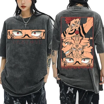 Horúce Anime Jujutsu Kaisen Ryomen Sukuna Tlač Košele Vintage Umyté Nadrozmerné Anime Oči T-Shirts