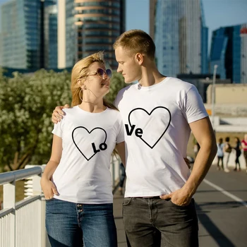 Seeyoushy valentínske Pár Oblečenie Zodpovedajúce Nastavenie Láska Srdca Tlače Harajuku Topy pre Páry Módne O Krk Oblečenie