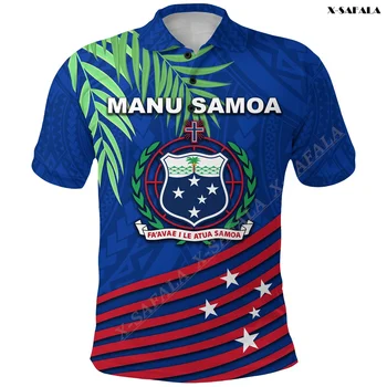 Samoa Kokosový Listy Americký Polynézia Šport Darček 3D Vytlačené Polo Tričko Mužov Tenké Golier, Krátky Rukáv StreetWear Ležérny Top