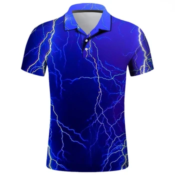 2020 Nové Letné Mužov Košele Lightning Polo Homme 3D Vytlačené Hombre Camisas De Polo Streetwear Módy Krátky Rukáv Cool Topy