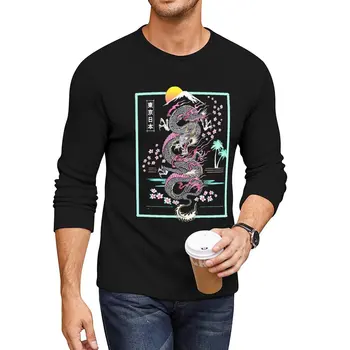 Nové Synthwave Retrowave Japonský Drak Dlhé Tričko roztomilý topy, košele pot Anime t-tričko Tee tričko pánske oblečenie