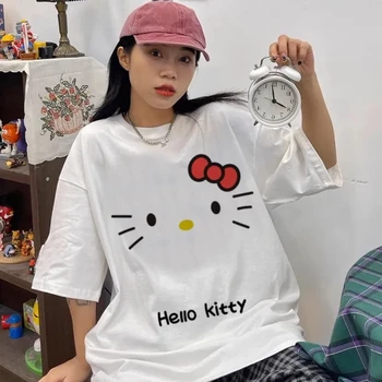 Sanrio Ahoj Kitty Tlač Tričko dámske Anime Tričko Krátky Rukáv Žena Y2k Topy Tees Kawaii Ružová Príležitostné Voľné Letné Šaty