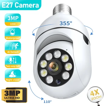 1/4PCS 3MP E27 Žiarovka IP WiFi Kamera Vnútorné Video Surveillance Camera Zabezpečenia ochrany baby Monitor Full Farebné Nočné Videnie Cam