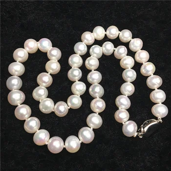 Nové módne DIY 9-10 mm prírodná biela usadenina umelo pestované perly perfektné kolo korálky náhrdelník šperky, takže 18-palcové