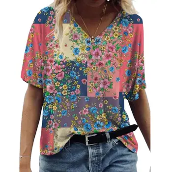 Dámske Letné tričko Krátky Rukáv Bežné Ulici Trend Y2K Oblečenie Top Harajuku 3D Fashion Kvetinový Umelecké Tlače, Mikiny dámske Top