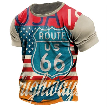 Route 66 T-shirts Vintage Mužov 3D Motocykel Tlačiť Bežné Chlapcov Deti Oblečenie Krátky Rukáv Tees Streetwear Nadrozmerná Topy Tee Tričko