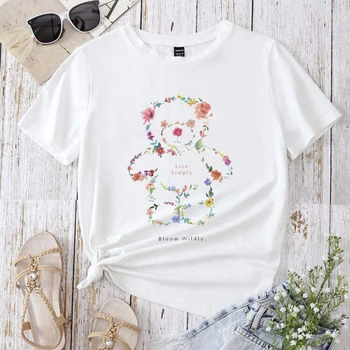 Kawaii Sladké 90. rokov Vytlačené T-shirt dámske Malého Medveďa Vzor Top Bežné Cartoon Letné Oblečenie dámske Módne Bavlna T-shirt.