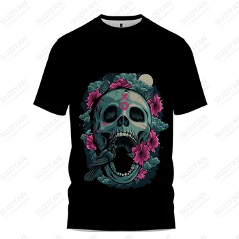 Letné nové pánske T -shirt lebky 3D vytlačené pánske T -shirt Gotickom štýle pánske T -shirt príležitostné voľné módne pánske T -shirt