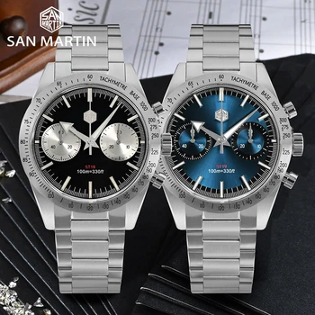 San Martin Mužov Luxusné Hodinky Chronograf Panda Príručka Vietor Mechanické Náramkové hodinky Sapphire 10ATM Nepremokavé BGW9 Svetelný ST1901